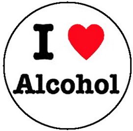 Insigna 2,5 cm I LOVE ALCOHOL    (HBG)