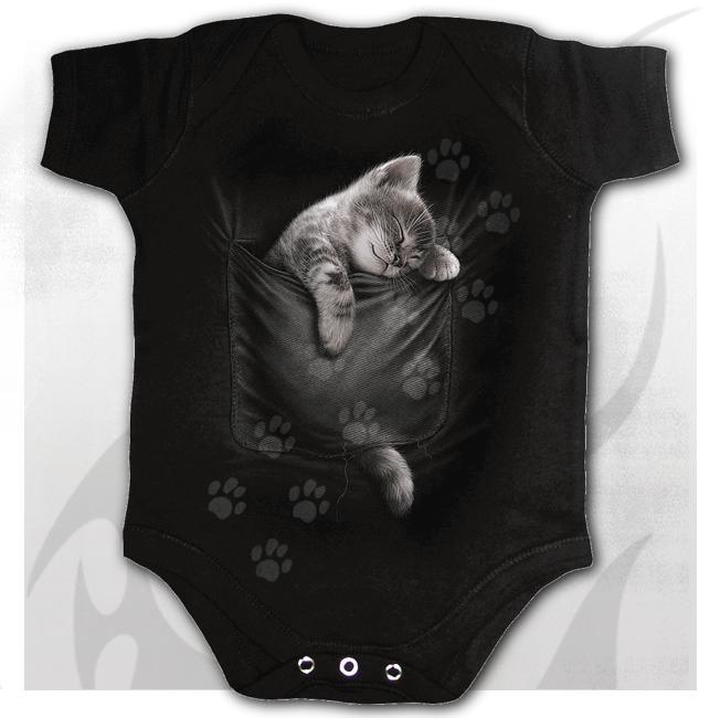 Body bebelusi  F052K002 POCKET KITTEN - Baby Sleepsuit Black