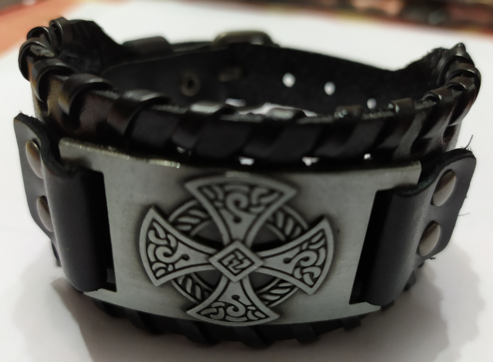 Bratara neagra Viking Art Celtic Cross (JHN/B900/9)