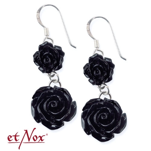 O4503B Cercei de argint cu rasina - Big Black Rose