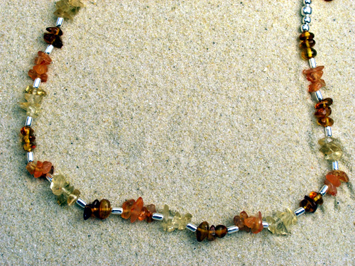 K692 Colier de argint cu pietre semipretioase - with amber, citrine, carnelian/cornelian