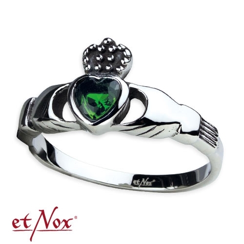 SR1213 Inel de inox cu zirconiu verde - Claddagh