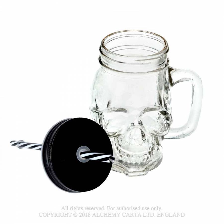 Pahar cu pai de baut  330 ml  AGJ1 - Glass Skull Drinking Jar