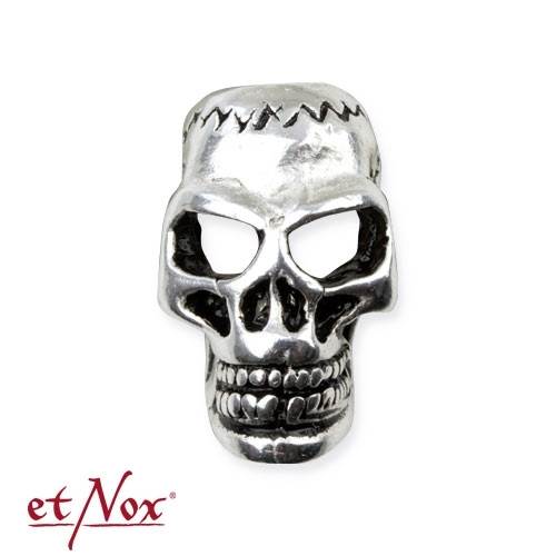 BP1005 Inel pentru barba sau par din bronz placat cu argint Skull