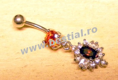 Piercing pentru buric cristale porto cu strasuri albe (CJL)