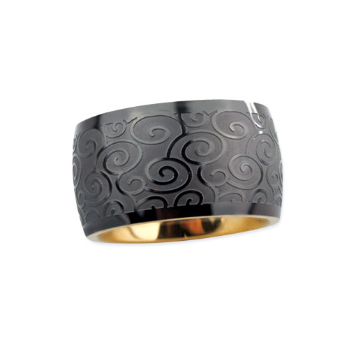 SR1032 Inel de inox Spirals black, inside gold