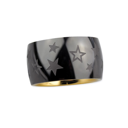 SR1034 Inel de inox Stars black, inside gold