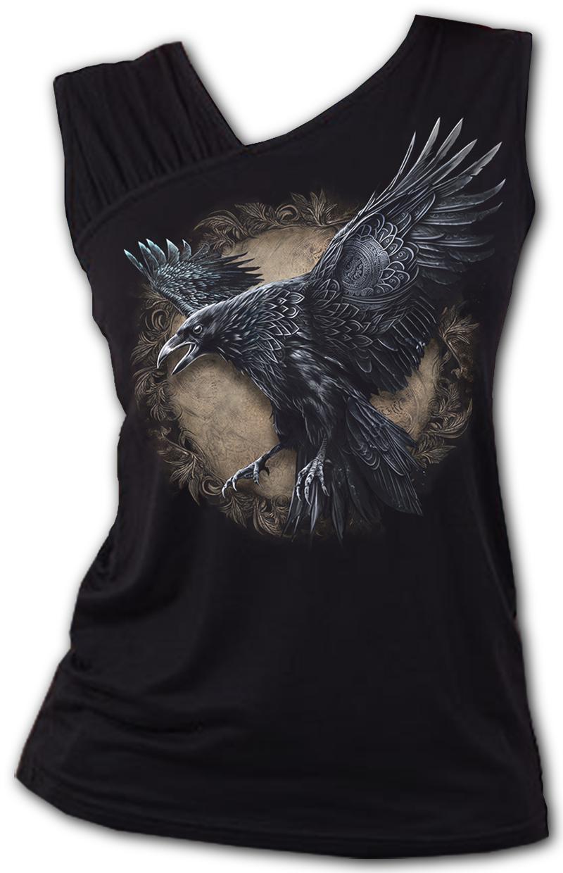 Top dama RAVEN WISE - WINGS - K119G072 -Gathered Shoulder Slant Vest Black