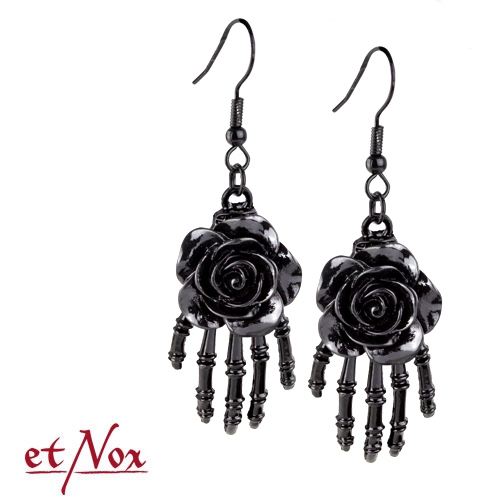 UO4500 Cercei de aliaj Black rose on skeletal hand